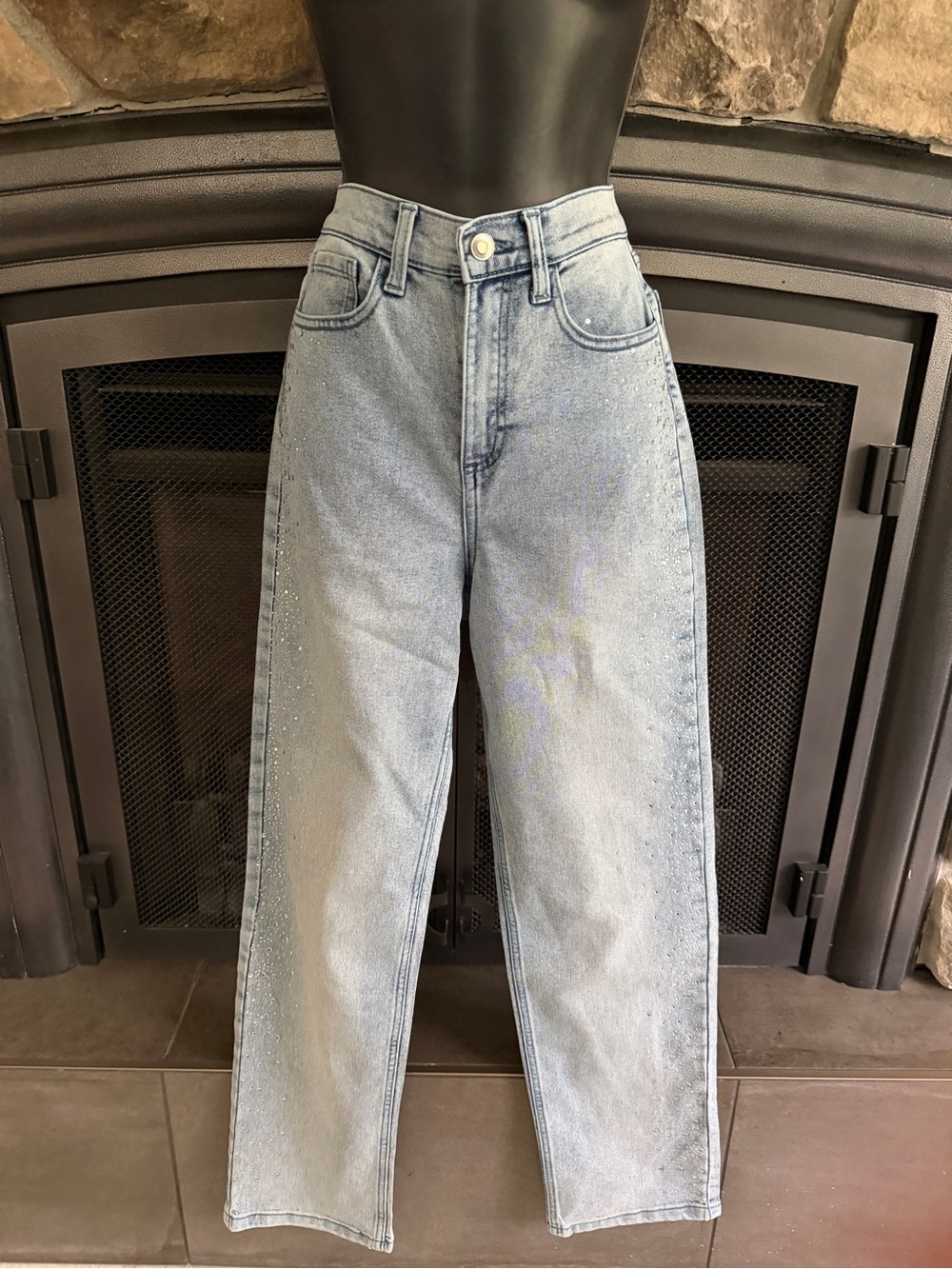 George Light Blue Straight Leg Jeans with jewel detail